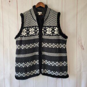 cj Banks Women’s Vest, 3X, Black/White/Faux Fur, Button Front, Winter, Snowflake